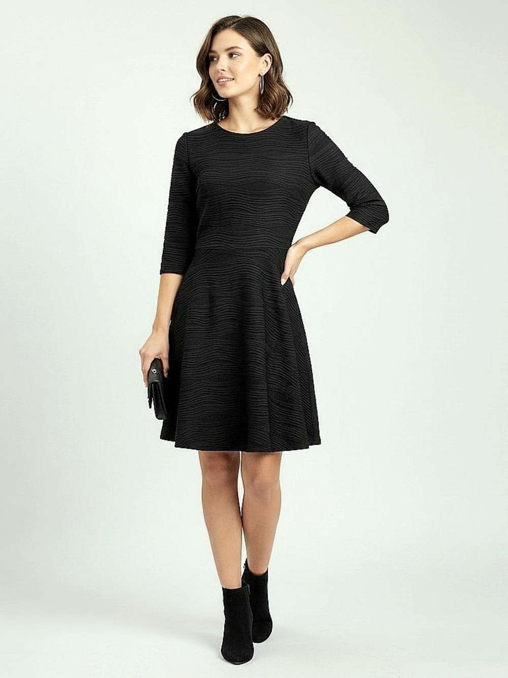 Anthropologie Donna Morgan Black Wave Textured Fit Flare Shimmer Dress Sz Medium